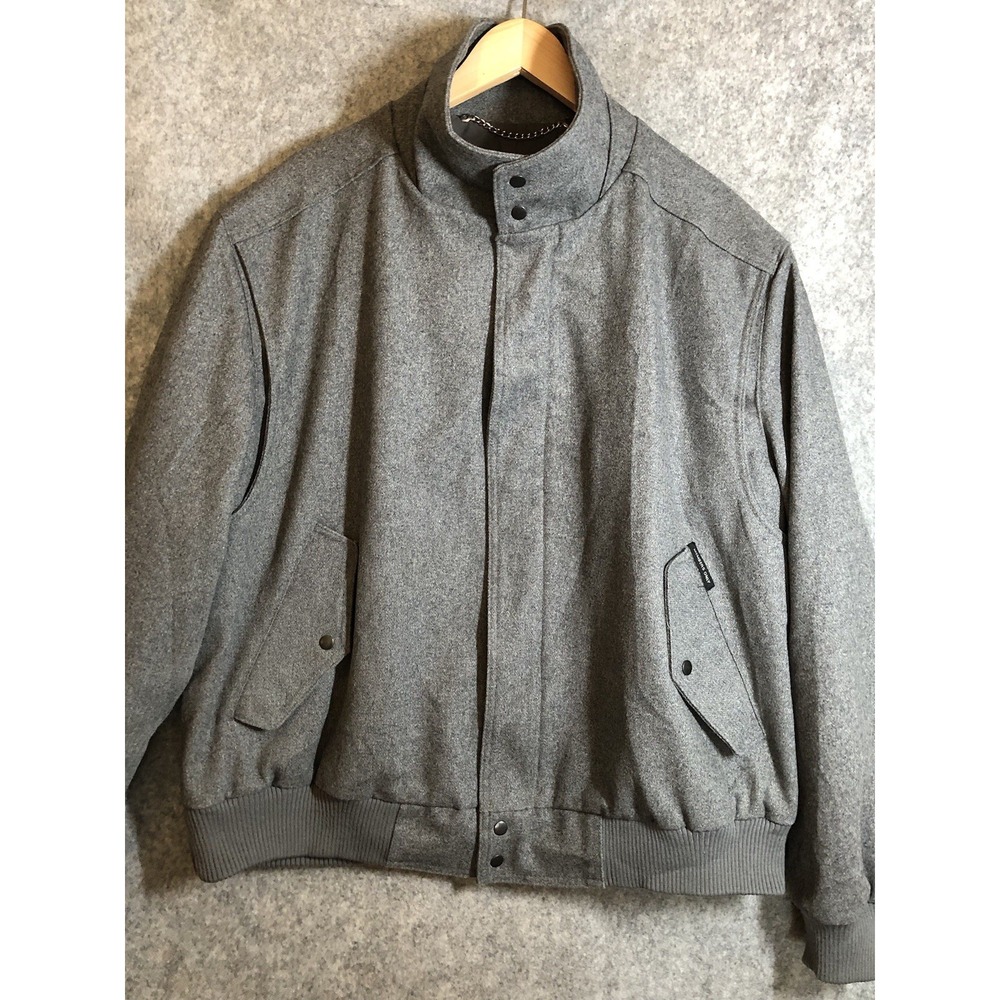 Vintage Members Only Coat Men 1XL 52 Gray Wool Bomber Stadium Ribbed Hem Classic